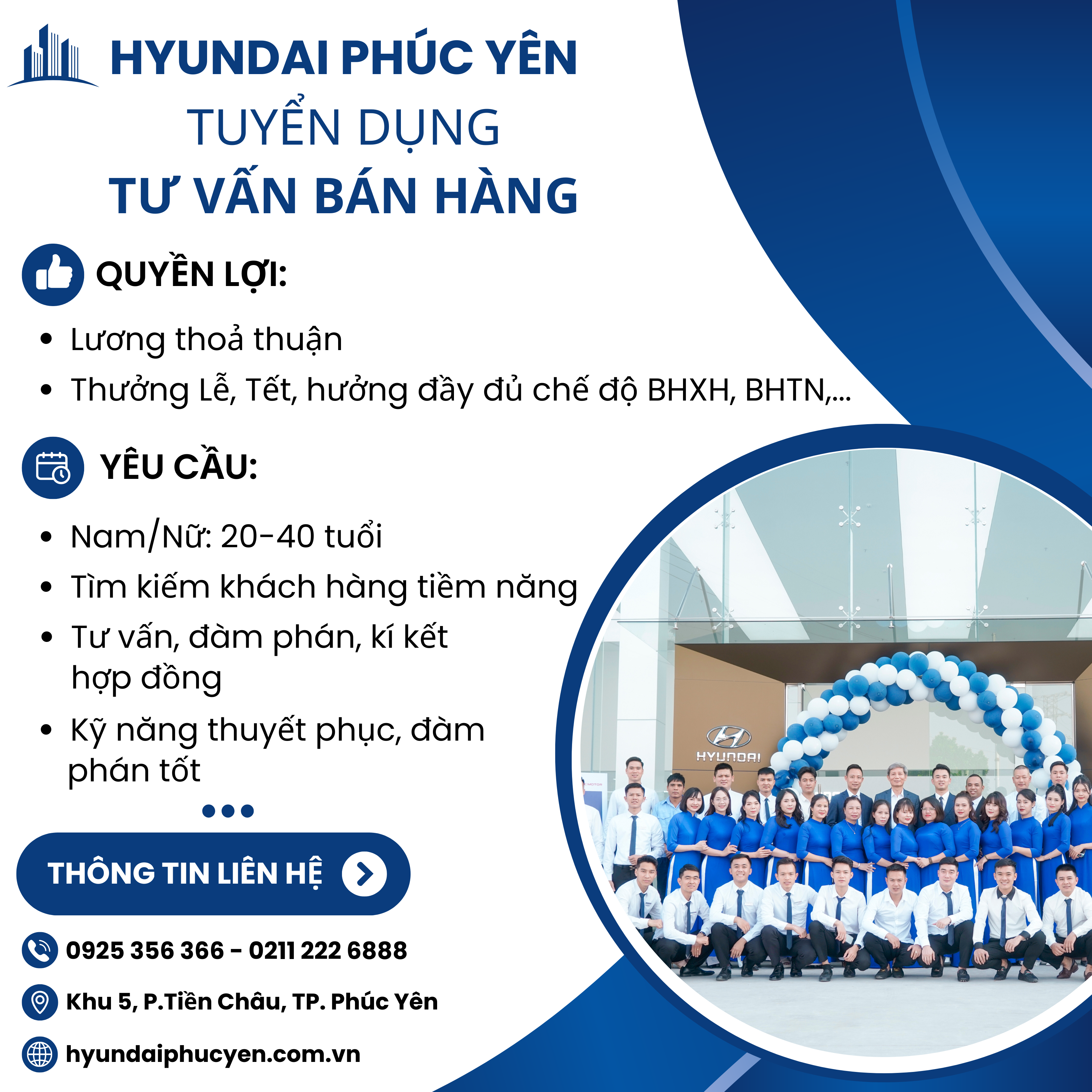 HYUNDAI PHÚC YÊN THÔNG BÁO TUYỂN DỤNG THÁNG 6